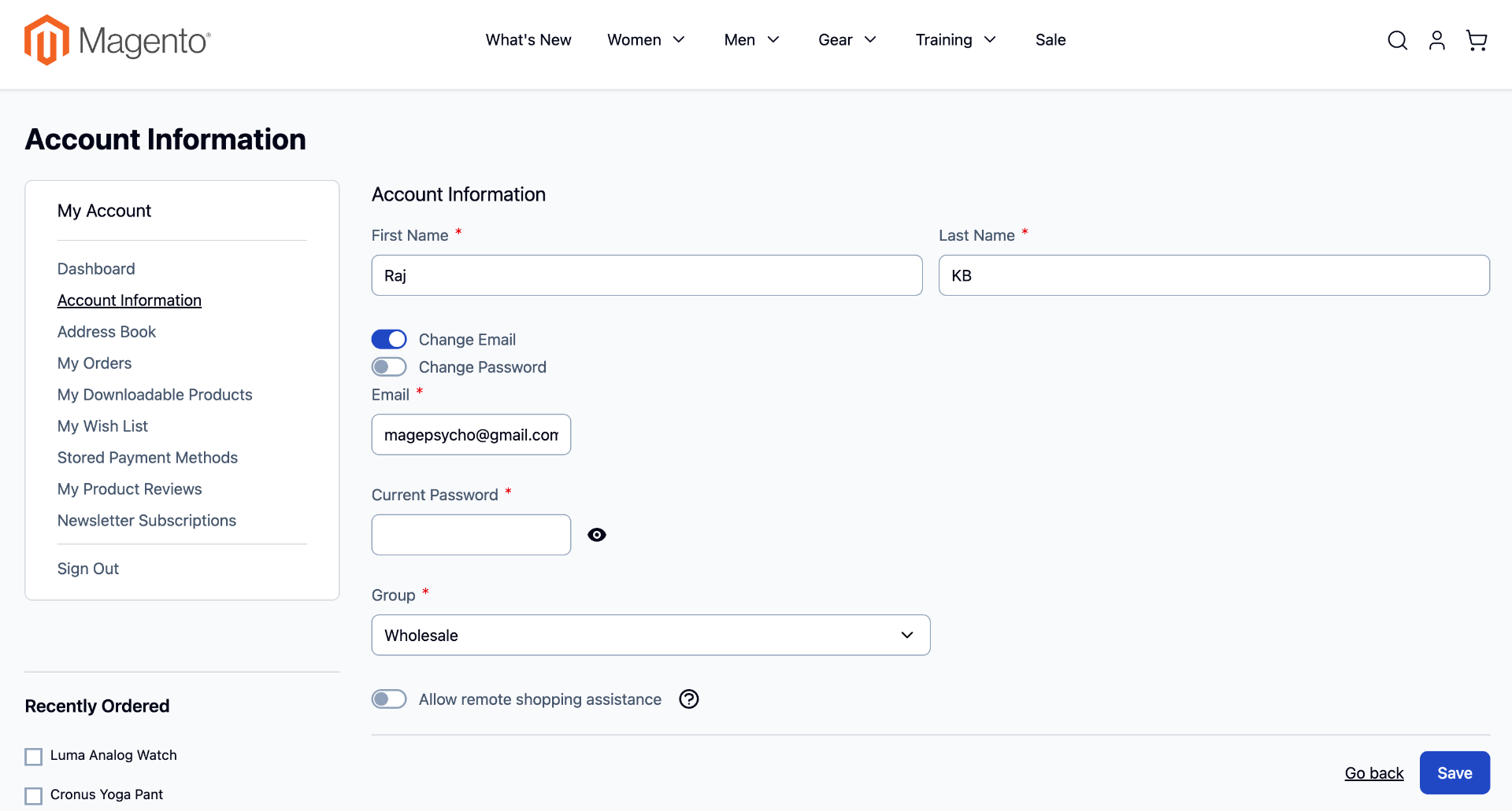 Magento 2 Hyva Theme - My Account Edit Page with Editable Group Dropdown