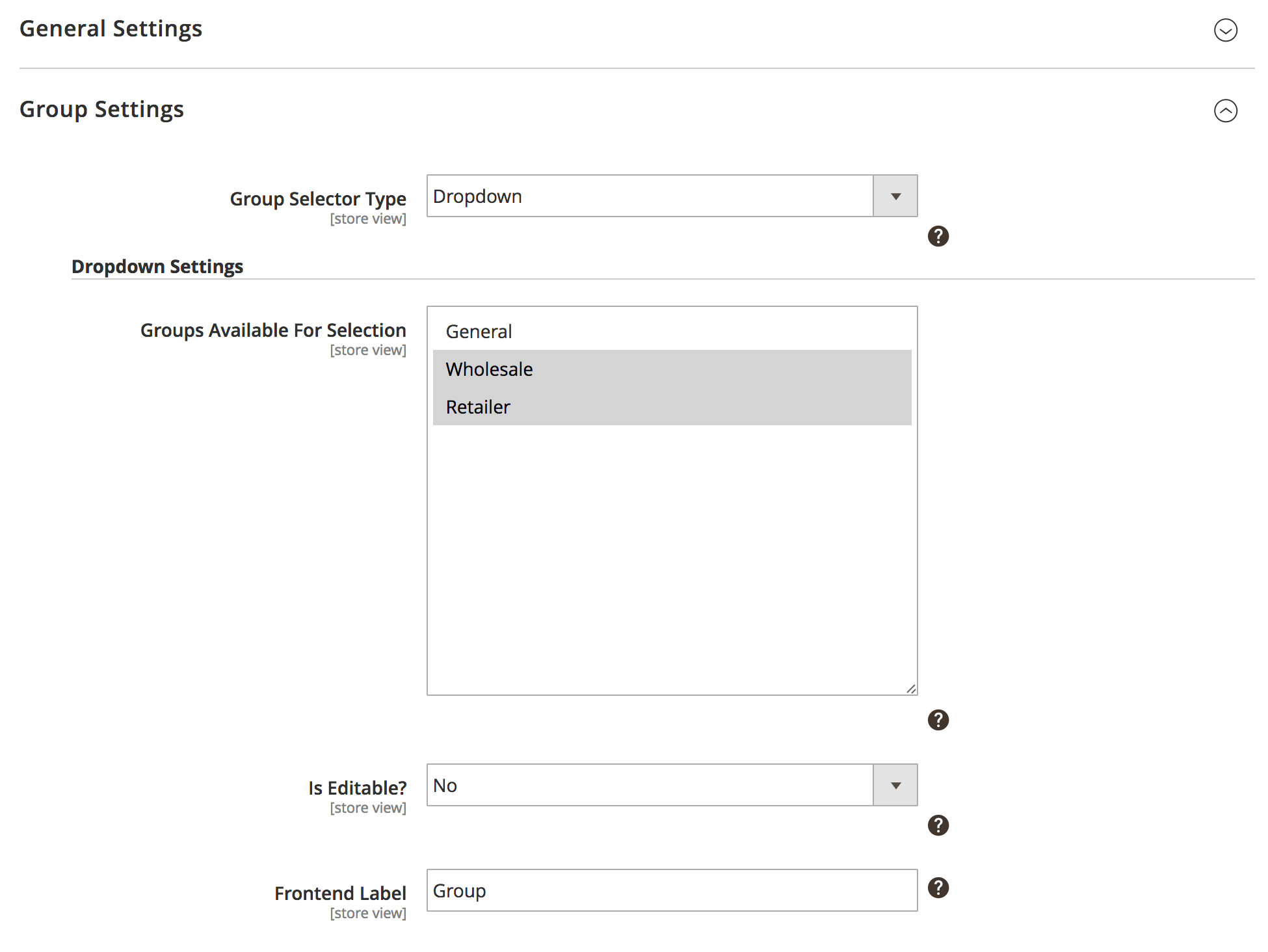 Settings: Group Selector Type - Drop-down