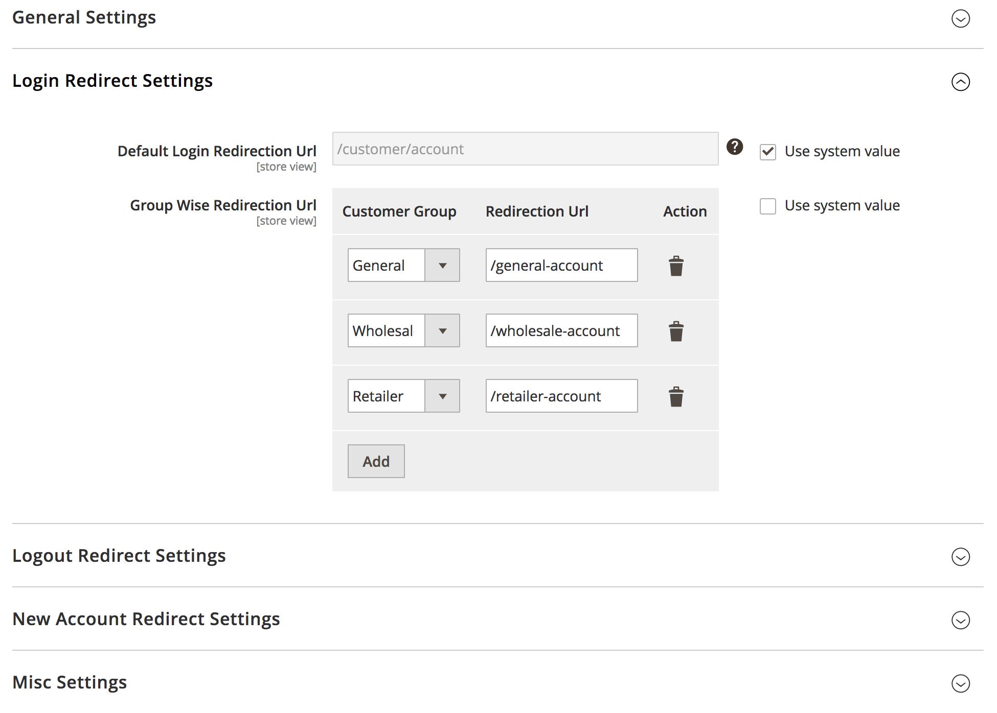 Settings: Group Selector Type - Drop-down