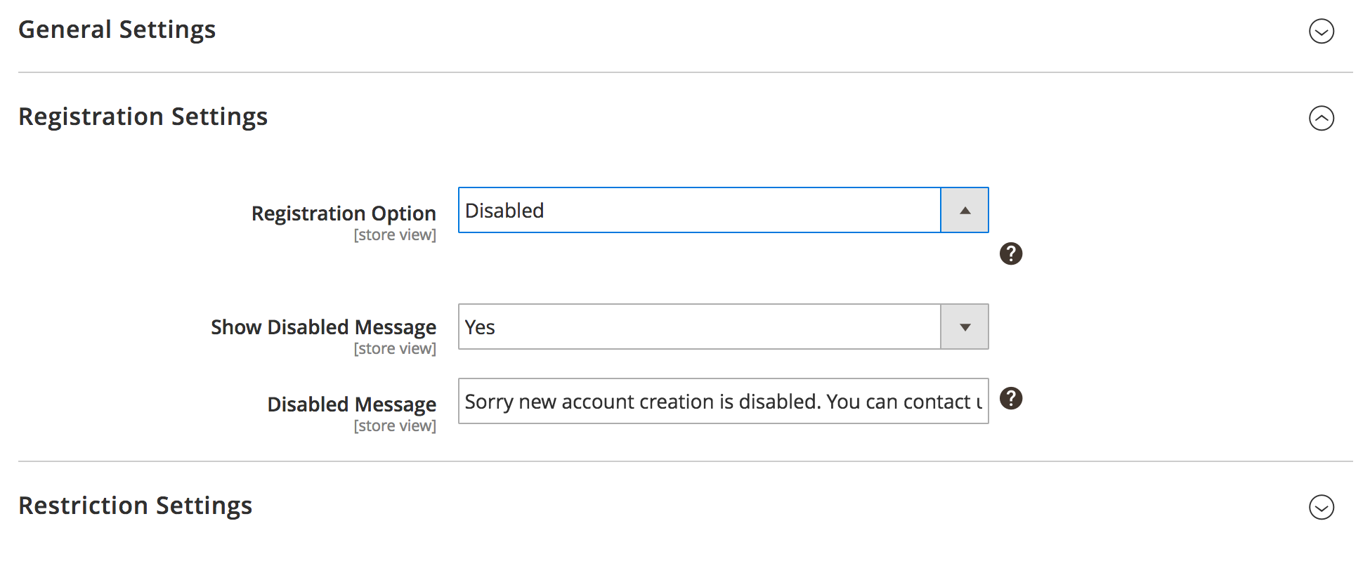 Registration Settings: Disabled Case