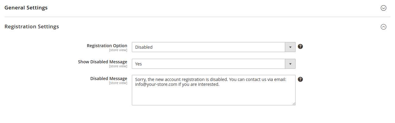 M2 Disable Customer Registration - Disabled - Admin Settings