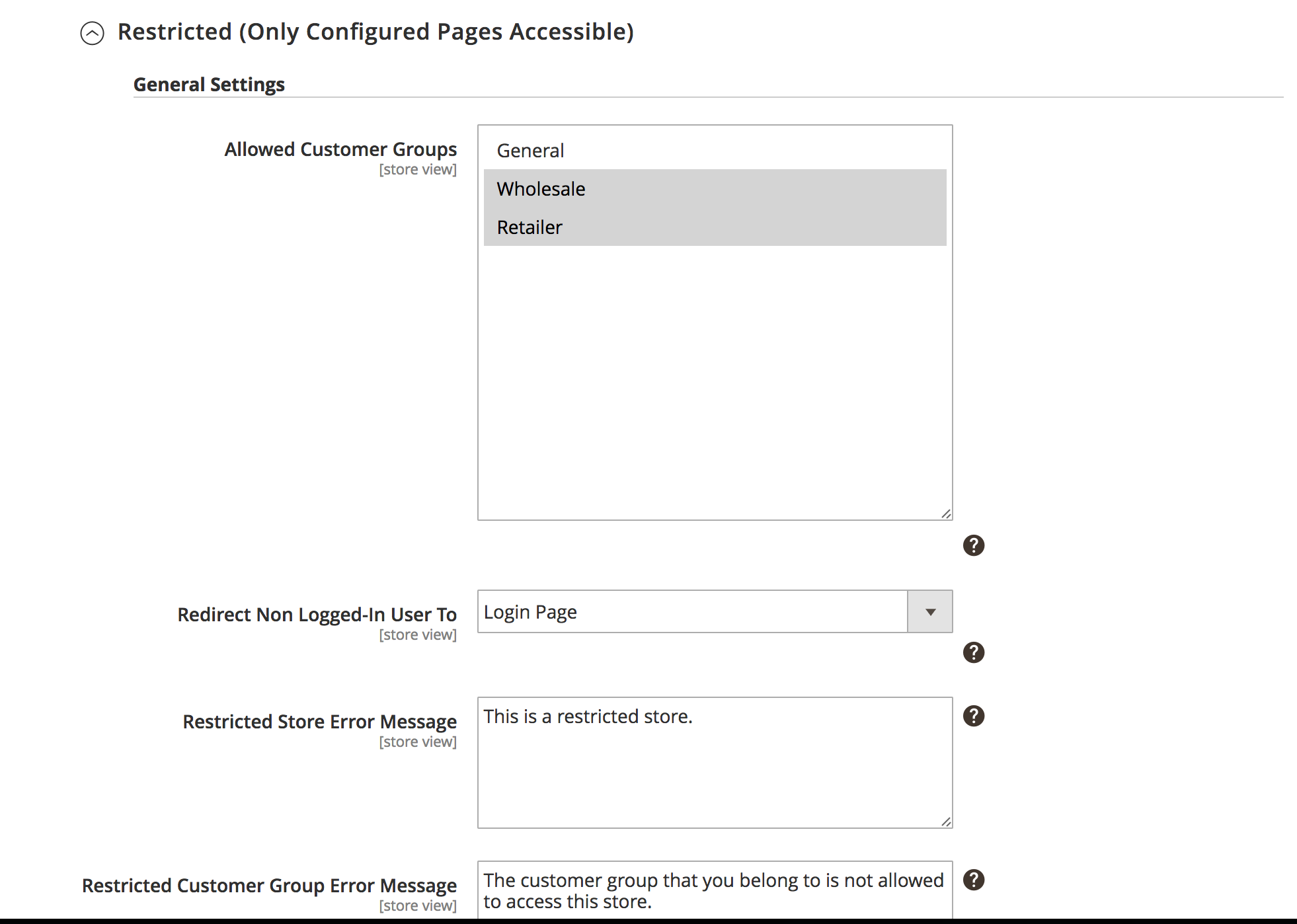 Restriction Type: Restricted (Only configured pages accessible)