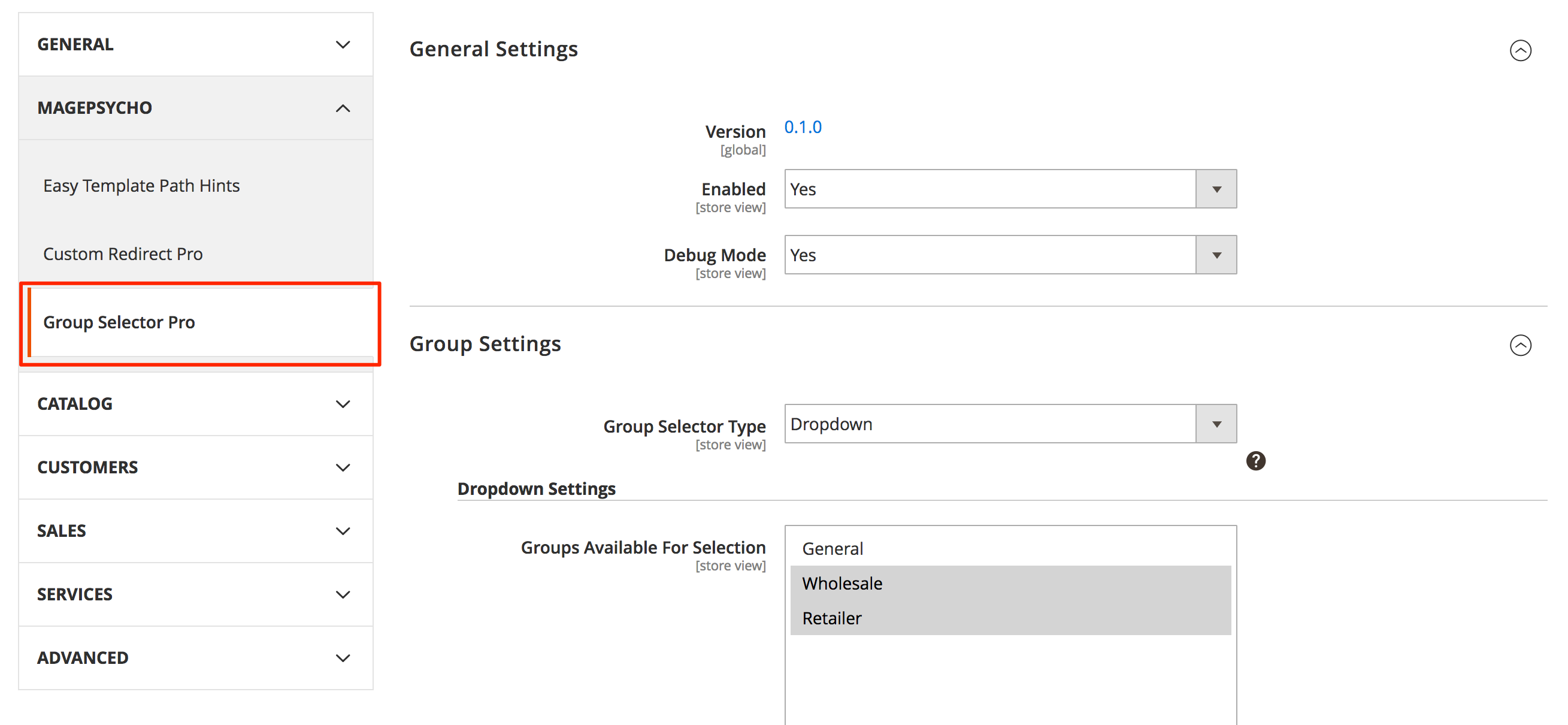 Settings: Group Selector Type - Drop-down