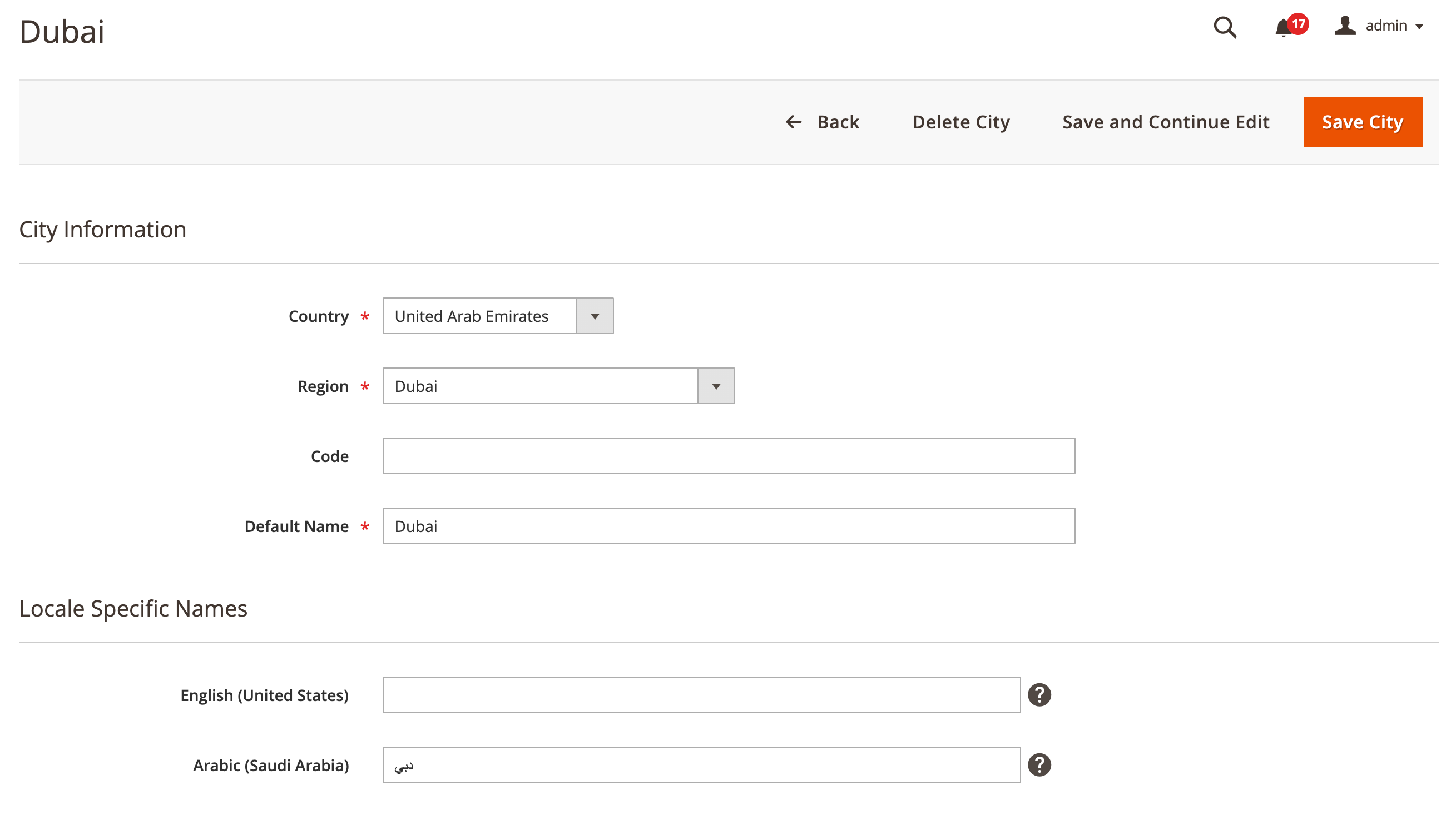 Multi Locale Options for City - Add/Edit Form