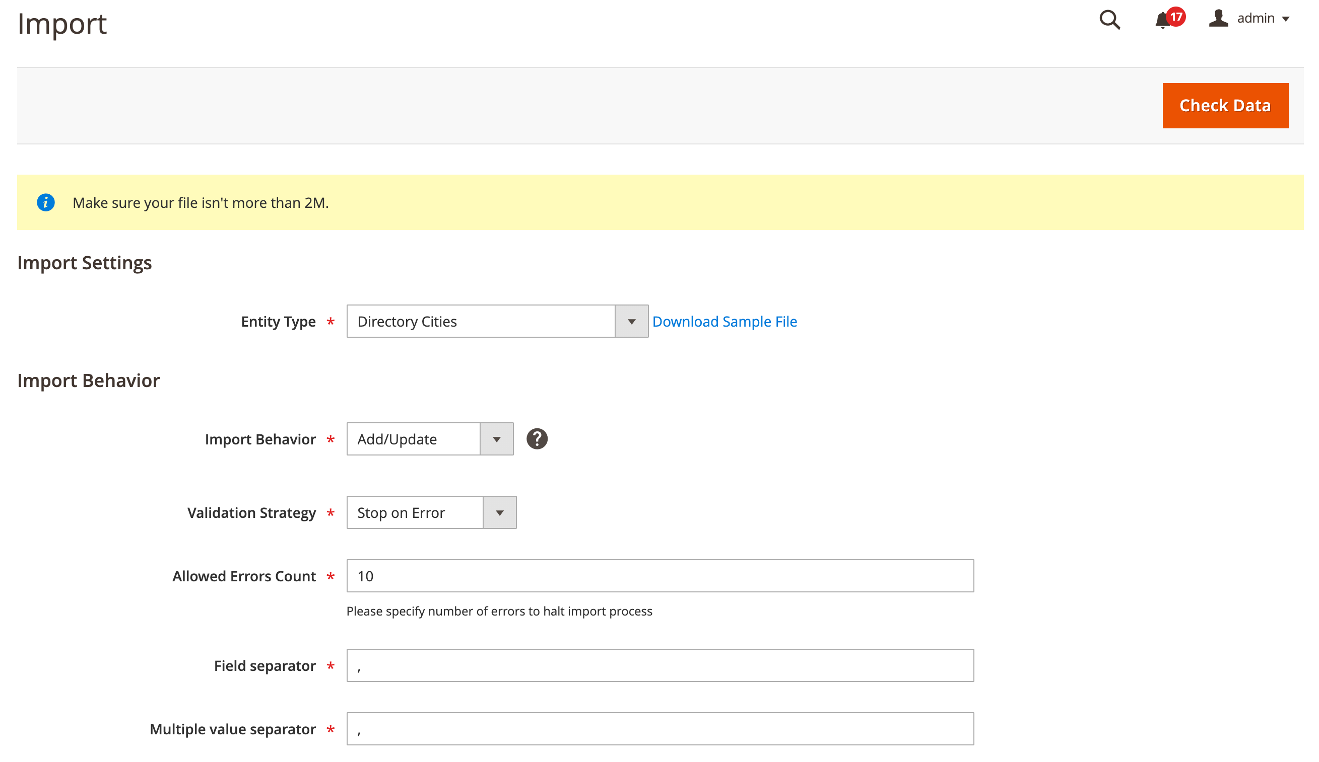 M2 Region City Dropdown - Import Cities via CSV File