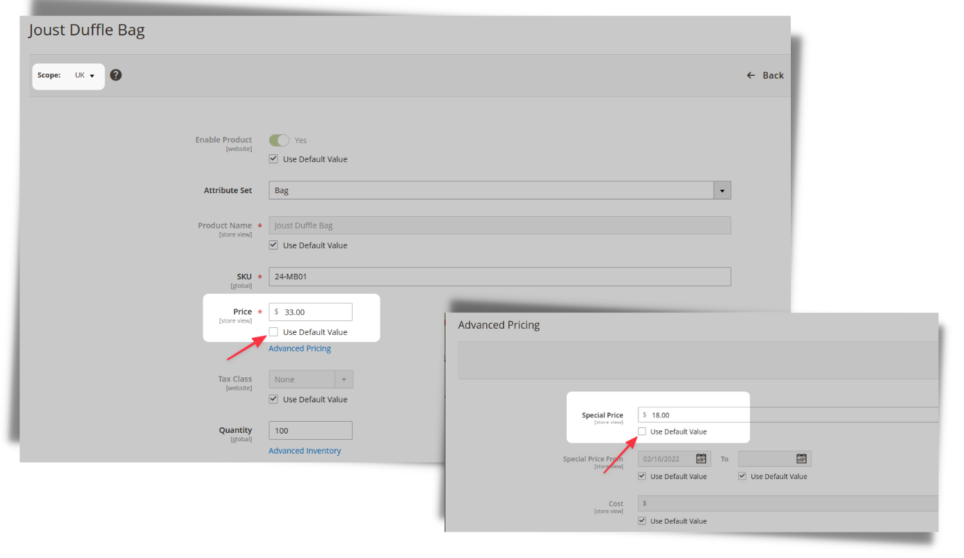 M2 Store View Pricing - Admin Product Edit Page